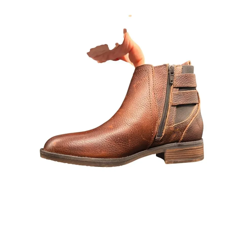 Fat Face Leather Ankle Boots Brown Buckle Chelsea EU 38 US 7.5